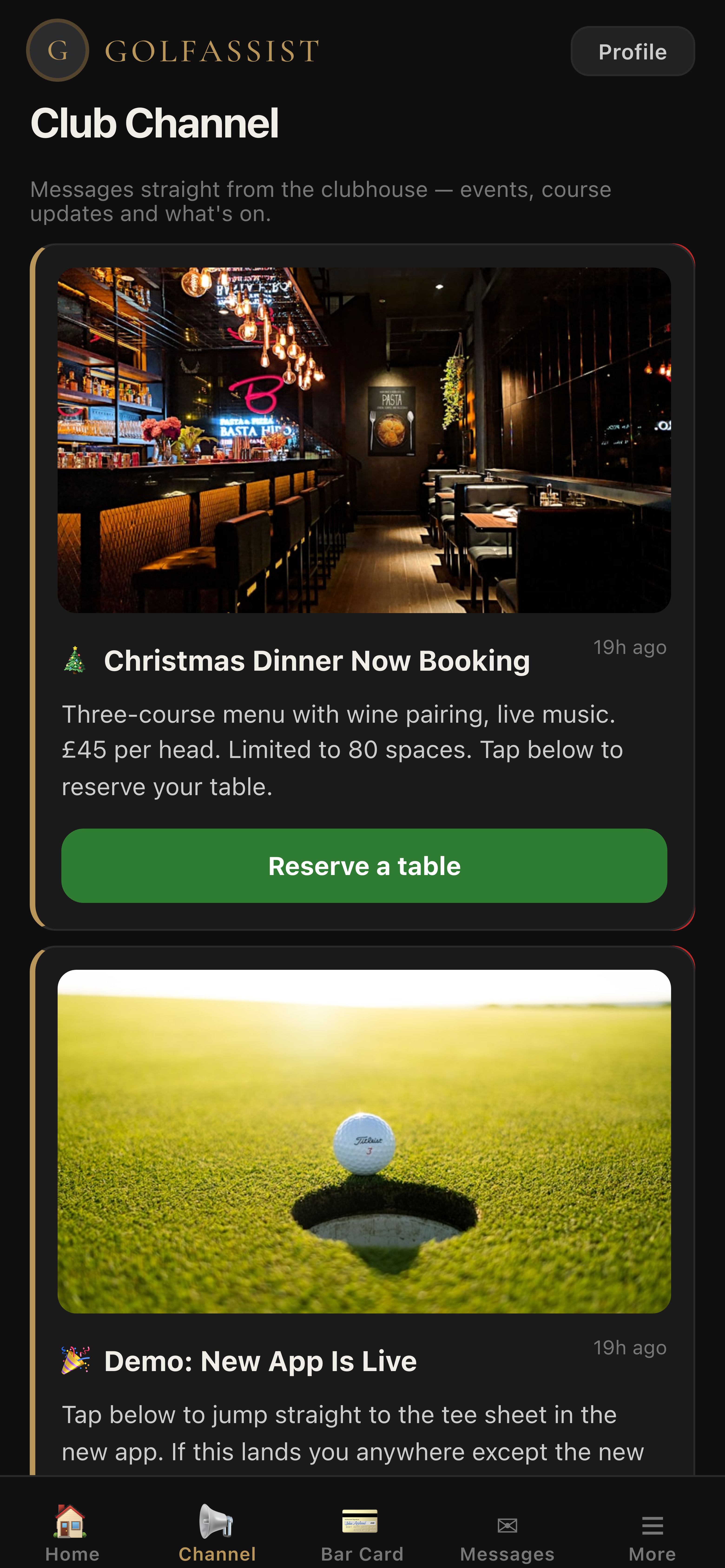 Club channel broadcasts