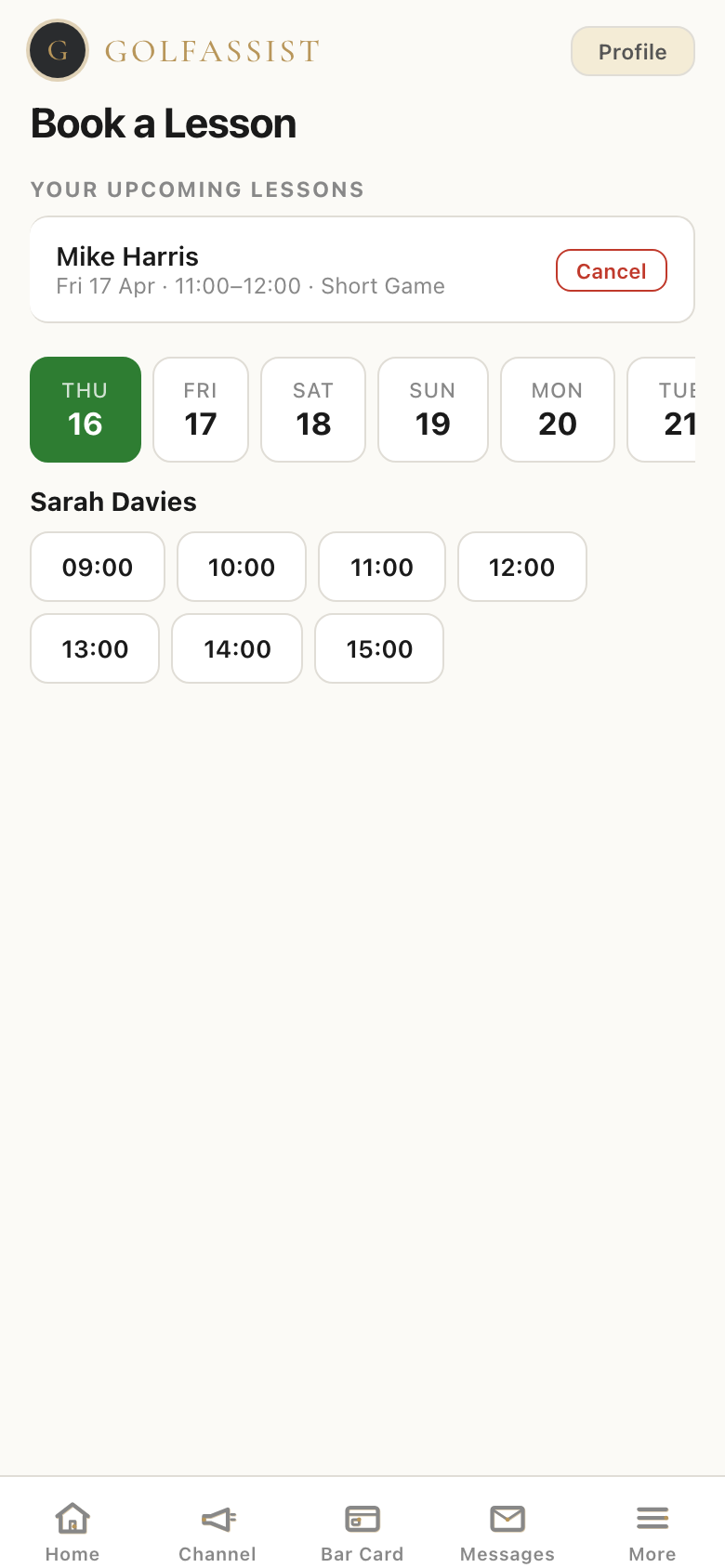 Book a lesson with the pro