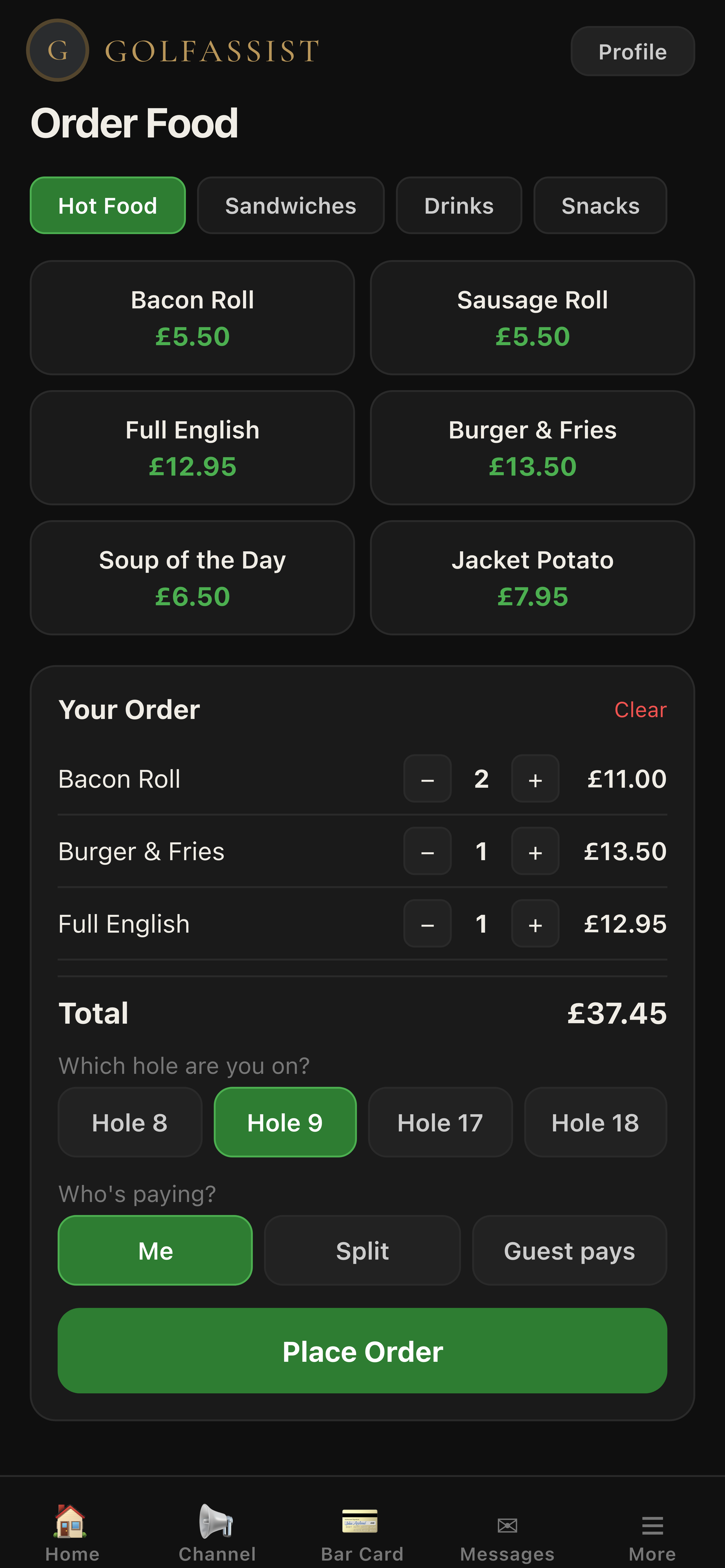 Halfway hut food ordering