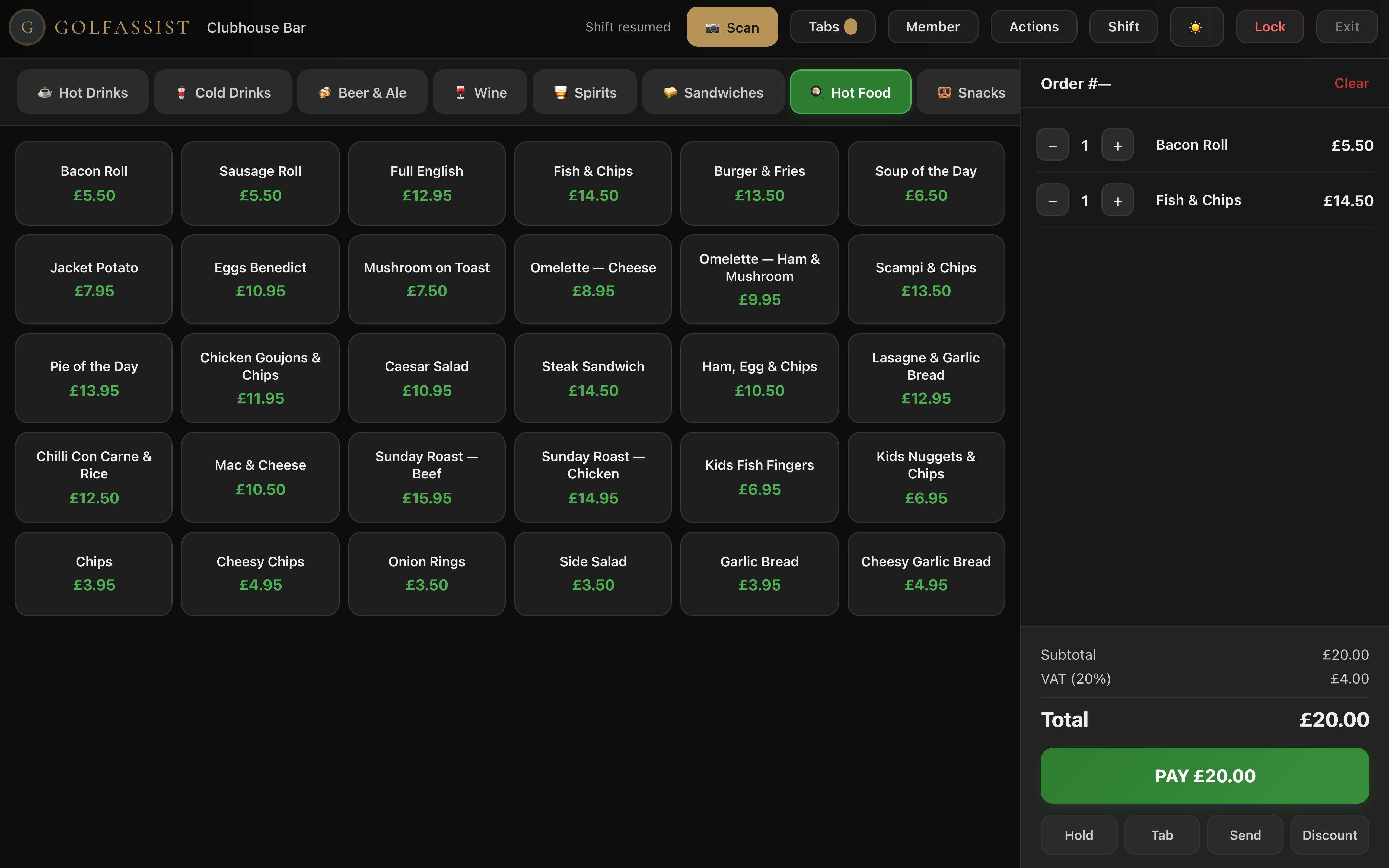 The GolfAssist POS, clubhouse bar