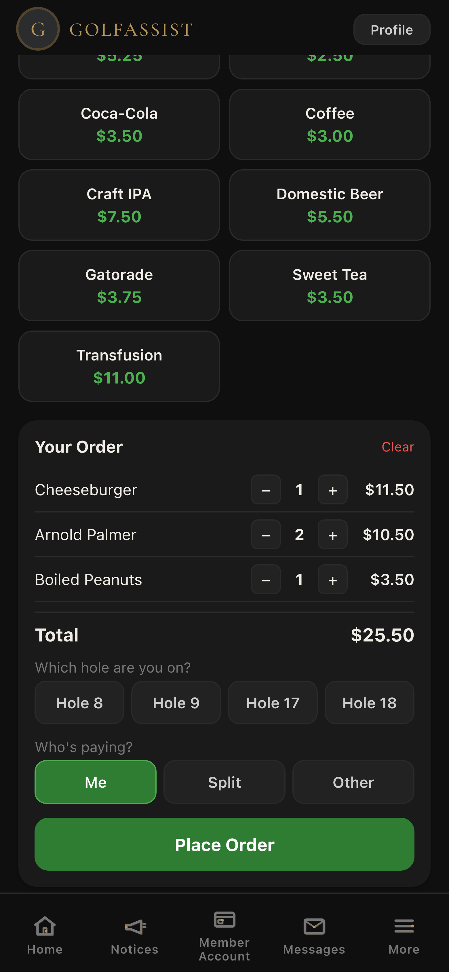 Food ordering dark