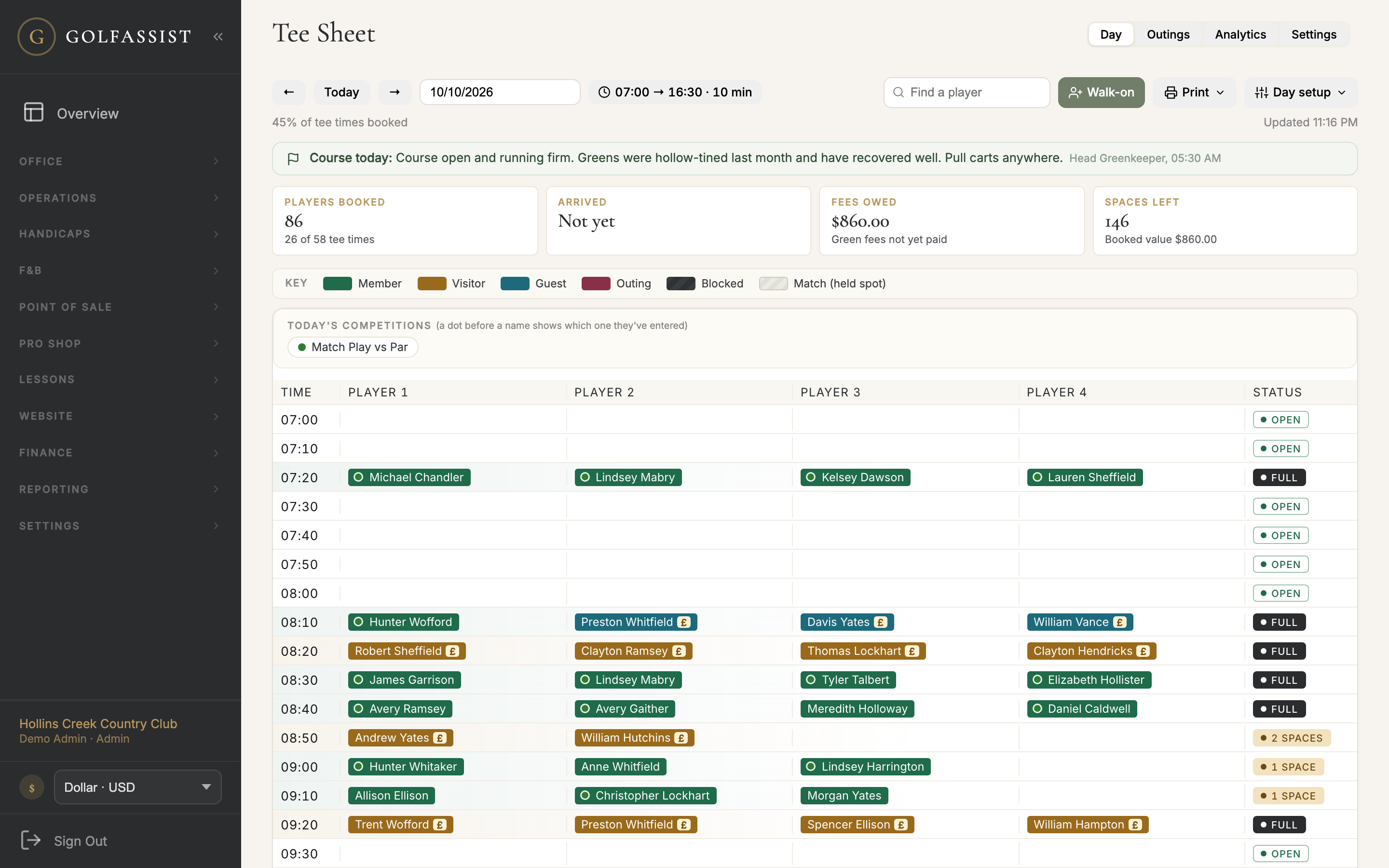 Tee Sheet